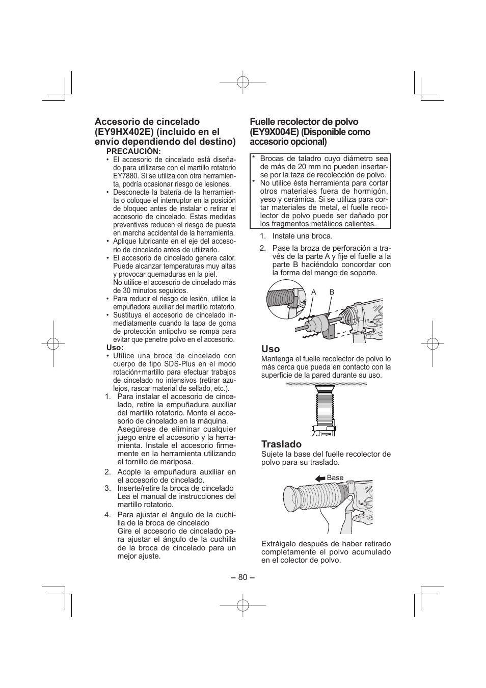Traslado | Panasonic EY7880LP2S User Manual | Page 80 / 160