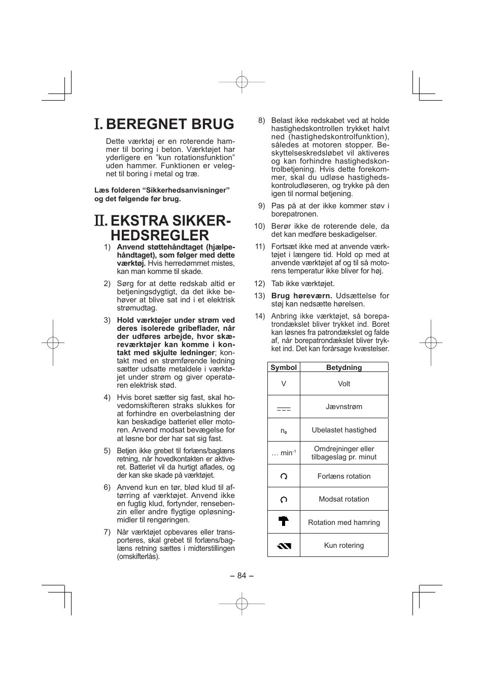 Dansk, Beregnet brug, Ekstra sikker- hedsregler | Panasonic EY7880LP2S User Manual | Page 84 / 160