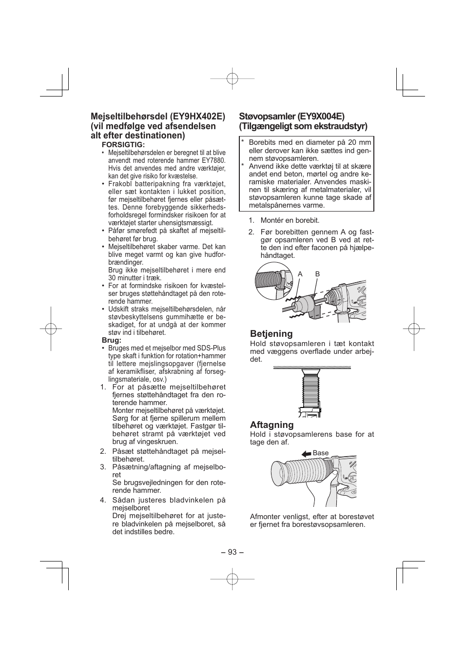 Betjening, Aftagning | Panasonic EY7880LP2S User Manual | Page 93 / 160