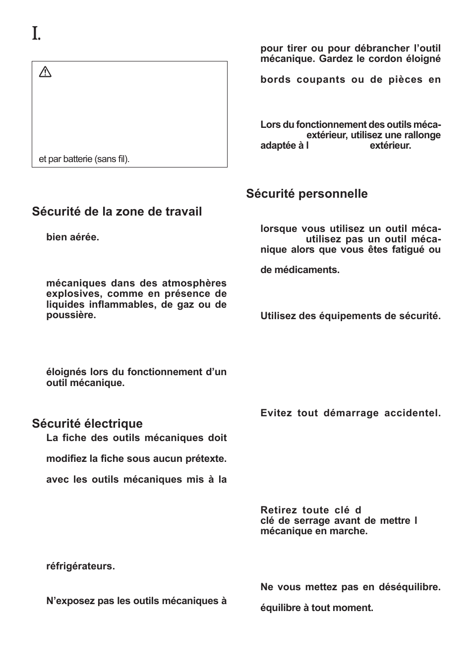 Consignes de secu­ rite generales, Conservez ces instruc­ tions | Panasonic EYFMA1J User Manual | Page 20 / 56