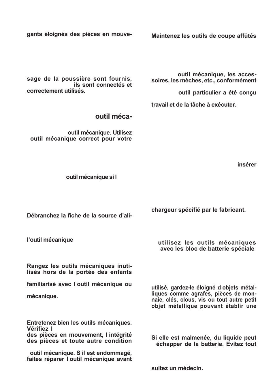 Utilisation et soins de l’ outil méca­ nique, Utilisation et soins de la batterie de l’outil | Panasonic EYFMA1J User Manual | Page 21 / 56