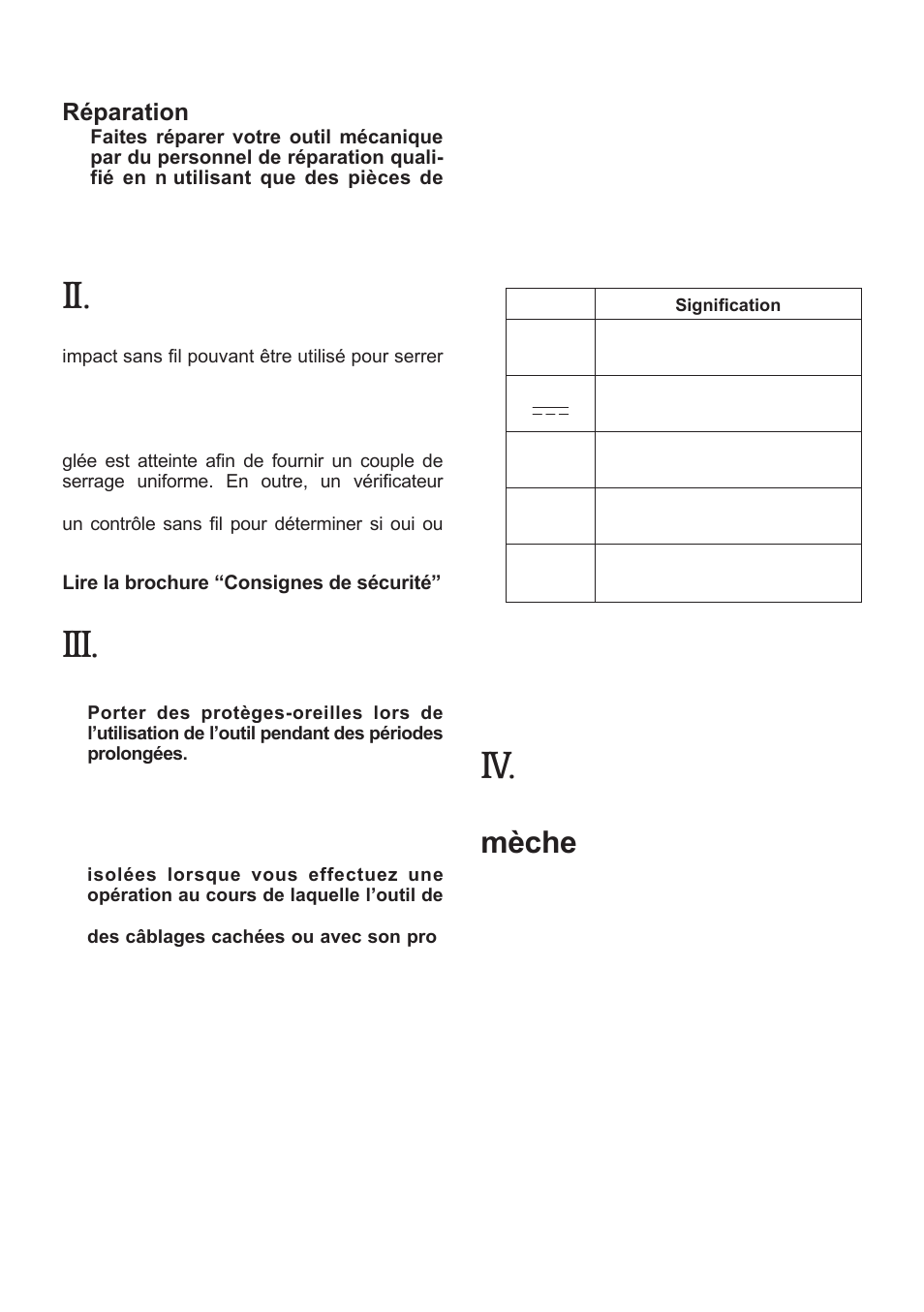 Utilisation prevue, Consignes de securite supplementaires, Montage | Fixation ou retrait d’une mèche | Panasonic EYFMA1J User Manual | Page 22 / 56