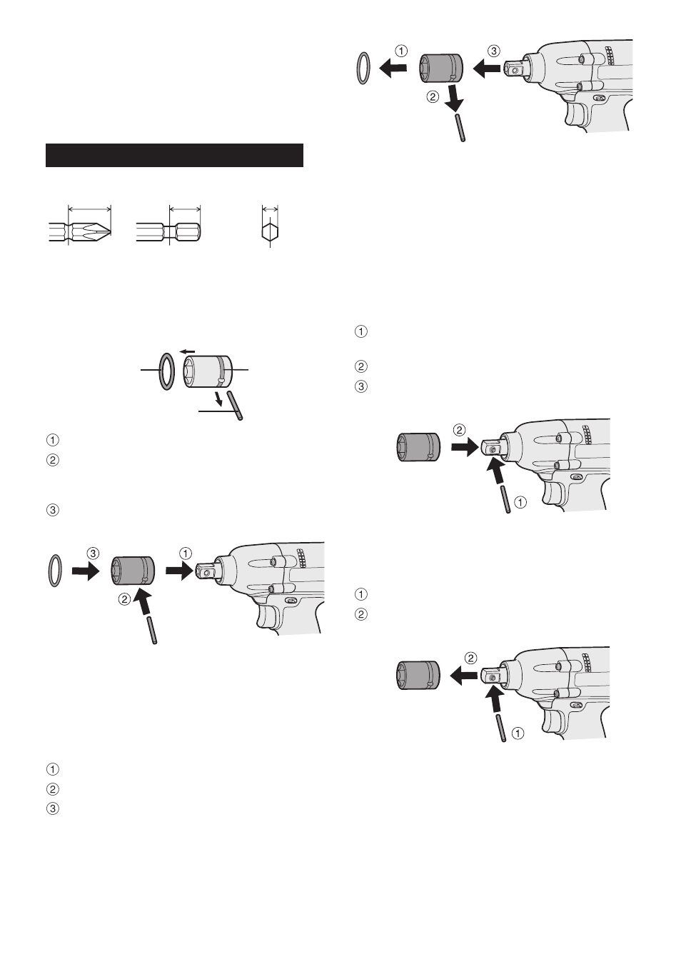 Pour fixer la douille (type à goujon), Pour retirer la douille (type à goujon), Pour fixer la douille (goupille d'arrêt) | Pour retirer la douille (goupille d'arrêt) | Panasonic EYFMA1J User Manual | Page 23 / 56