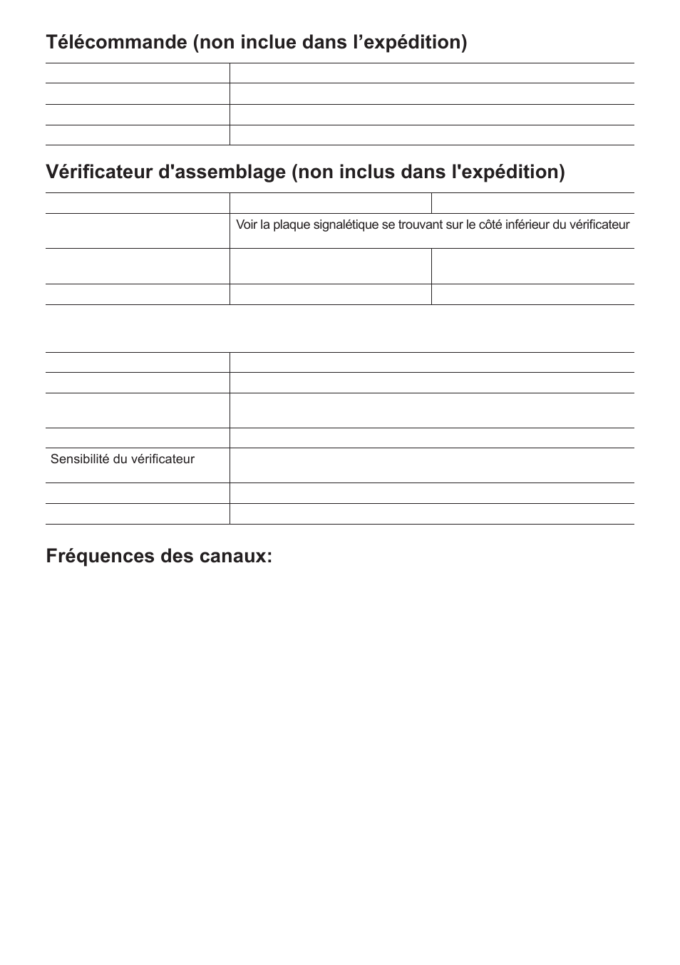 Télécommande (non inclue dans l’expédition), Informations sur la radio, Fréquences des canaux | Panasonic EYFMA1J User Manual | Page 37 / 56