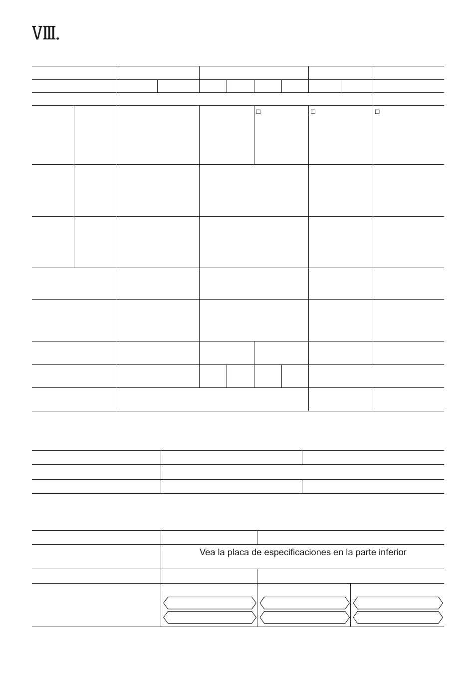 Viii, Especificaciones, Unidad principal | Batería (no se incluye con el embarque) | Panasonic EYFMA1J User Manual | Page 54 / 56