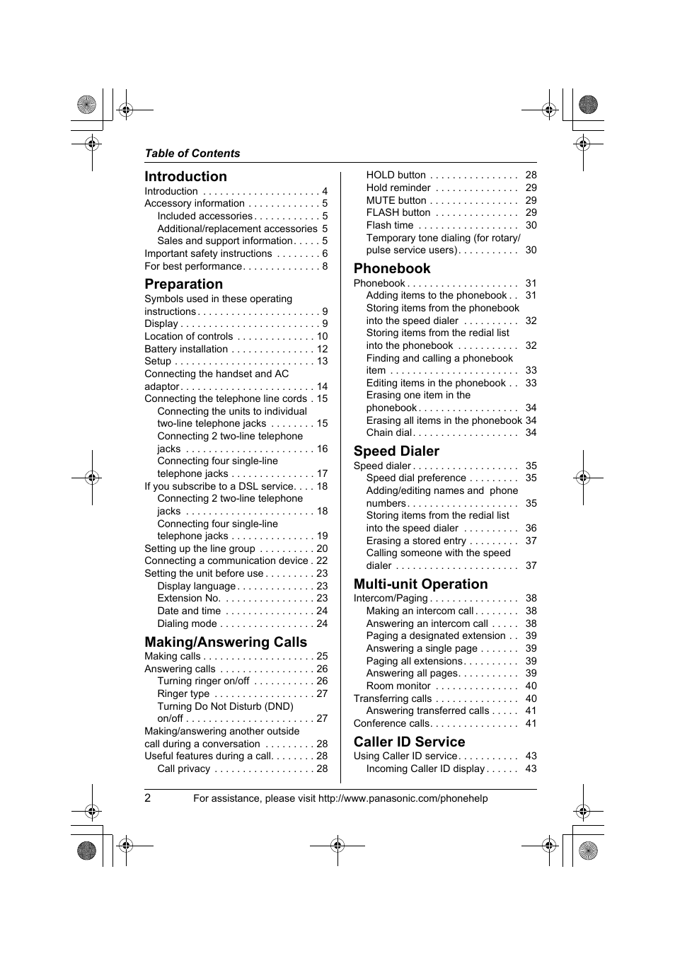 Panasonic KX-TS4200B User Manual | Page 2 / 68