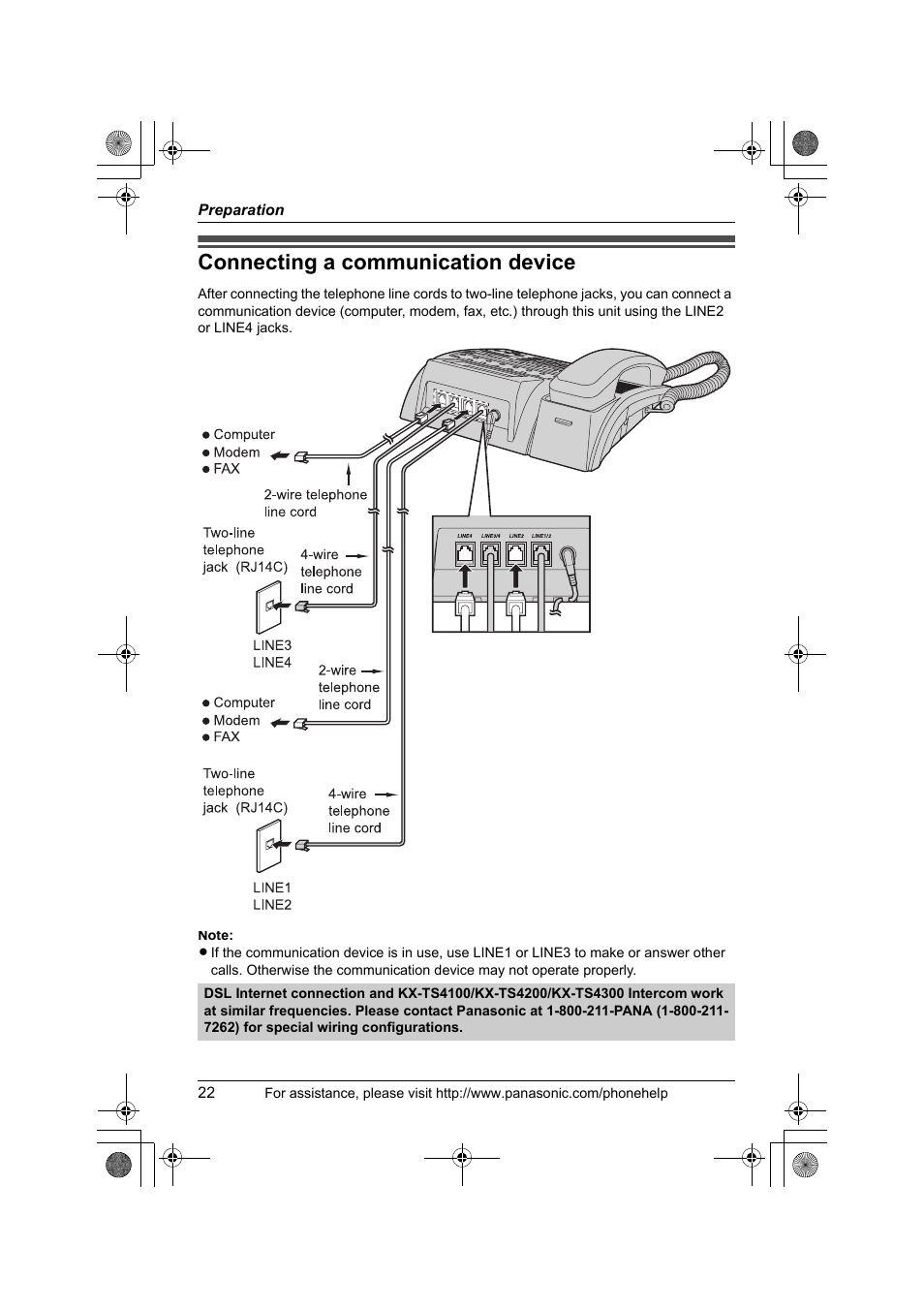 Connecting a communication device | Panasonic KX-TS4200B User Manual | Page 22 / 68