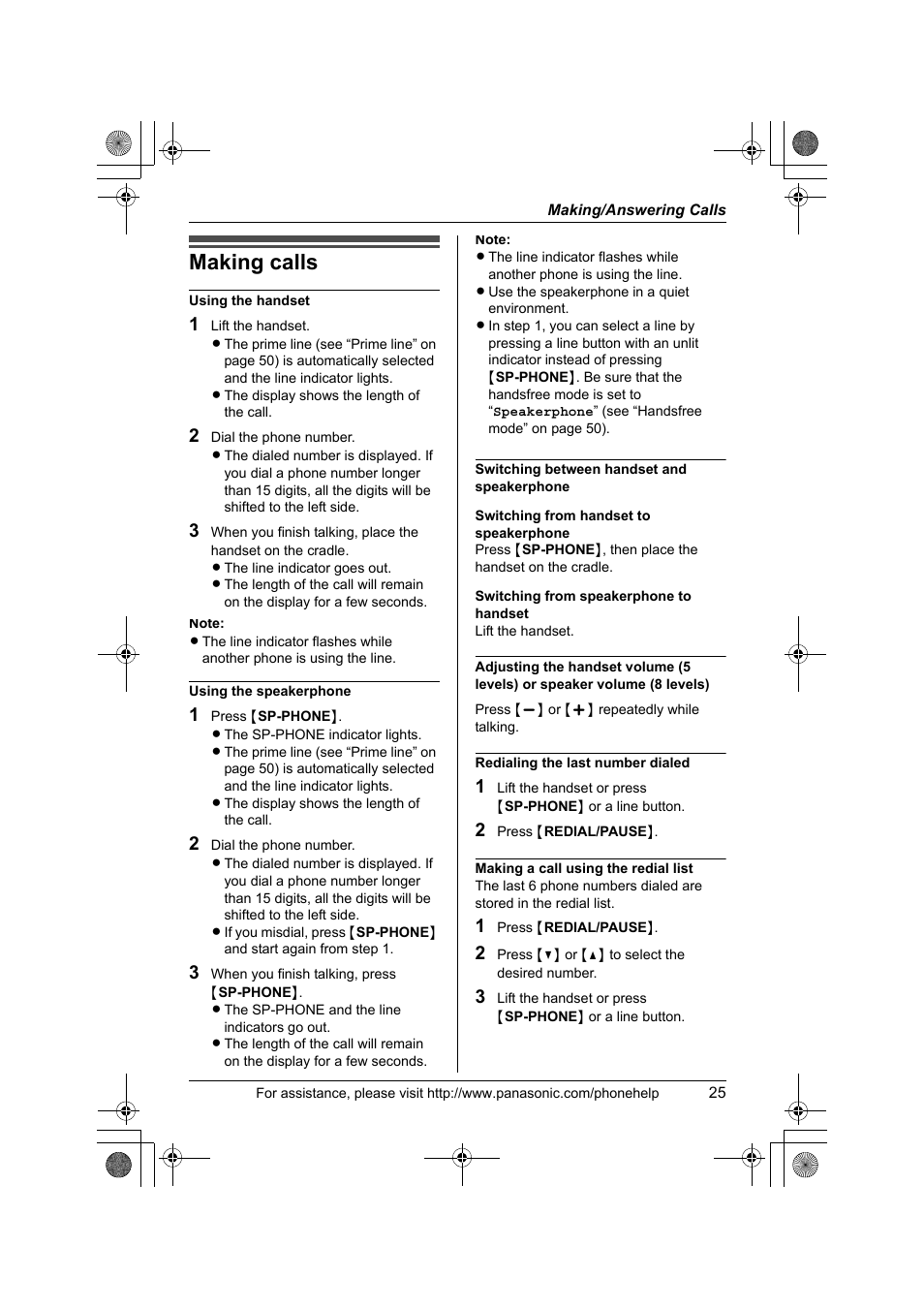 Making/answering calls, Making calls | Panasonic KX-TS4200B User Manual | Page 25 / 68