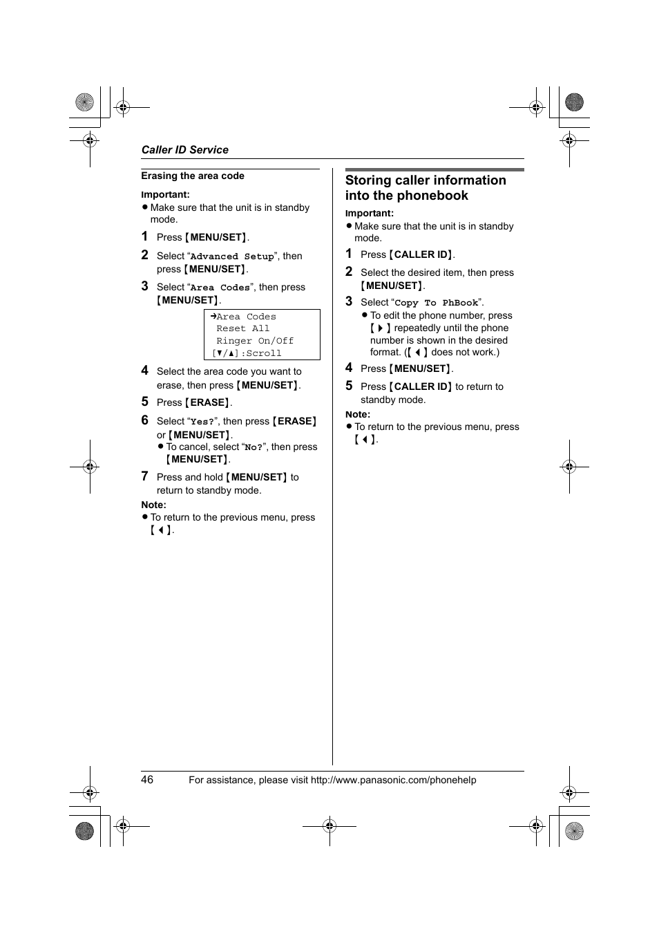 Storing caller information into the phonebook | Panasonic KX-TS4200B User Manual | Page 46 / 68