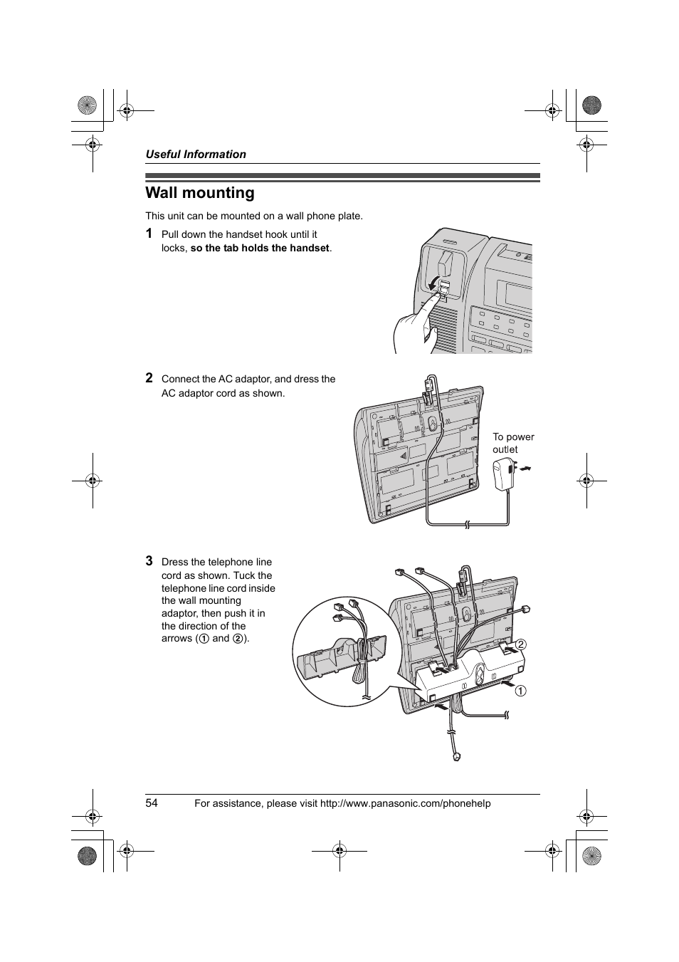 Wall mounting | Panasonic KX-TS4200B User Manual | Page 54 / 68