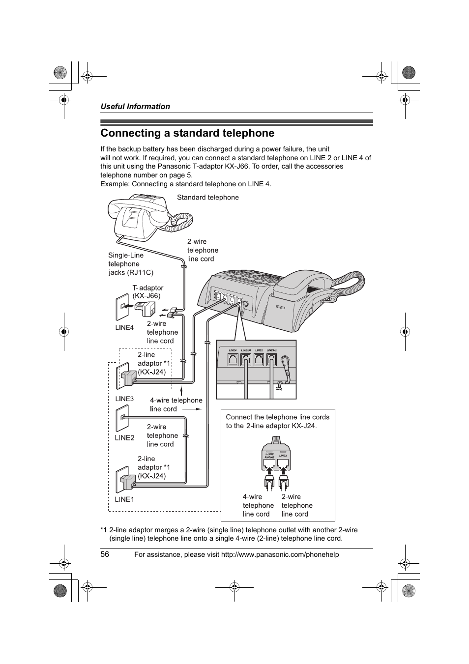 Connecting a standard telephone | Panasonic KX-TS4200B User Manual | Page 56 / 68