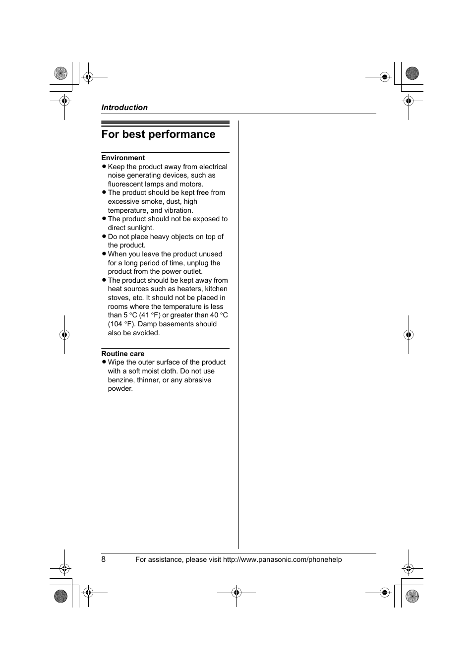 For best performance | Panasonic KX-TS4200B User Manual | Page 8 / 68