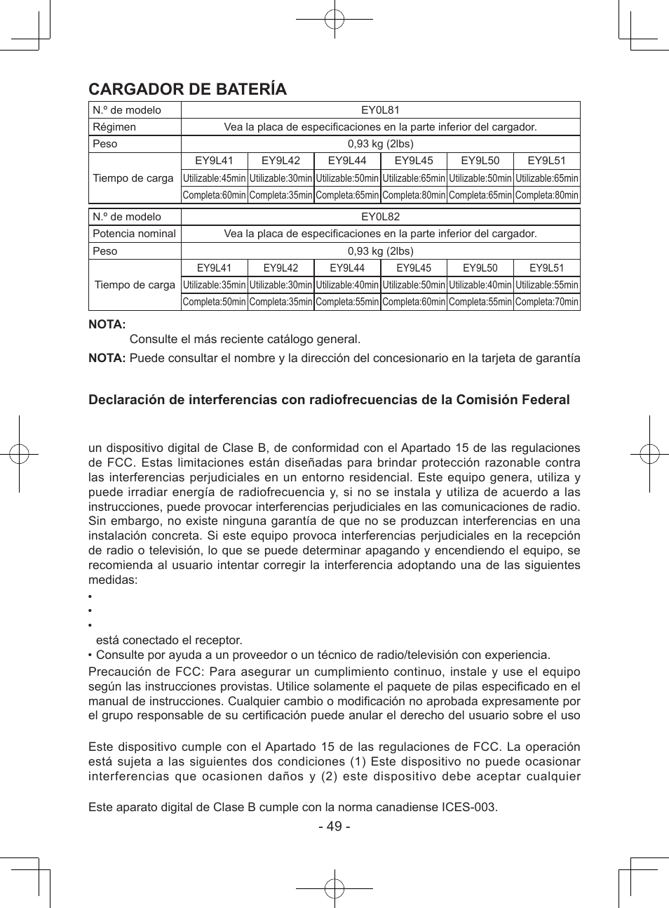 Cargador de batería | Panasonic EY74A1X User Manual | Page 49 / 50