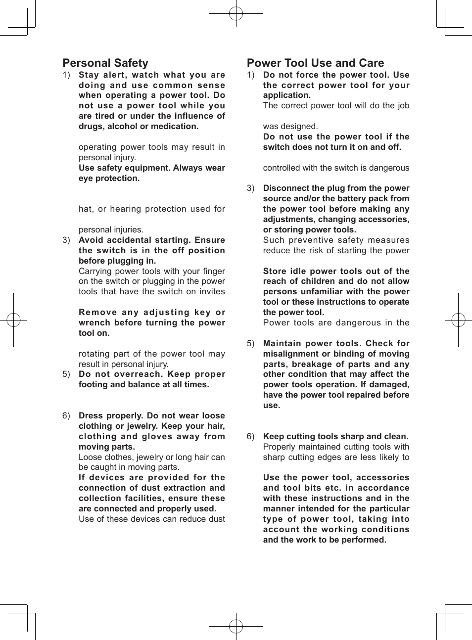 Personal safety, Power tool use and care | Panasonic EY74A1X User Manual | Page 7 / 50