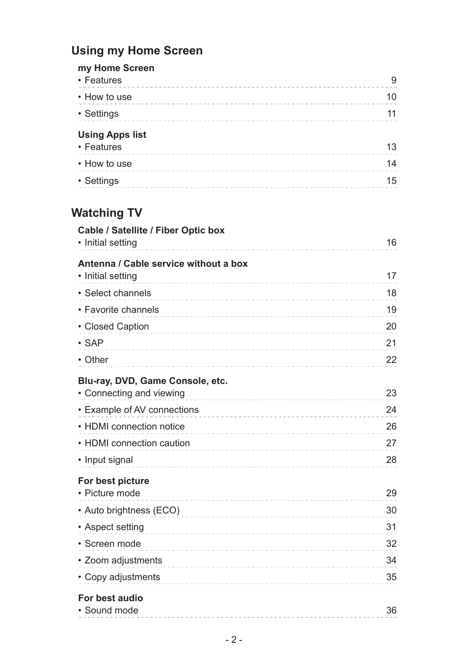 Using my home screen, Watching tv | Panasonic TC-60AS650U User Manual | Page 2 / 184