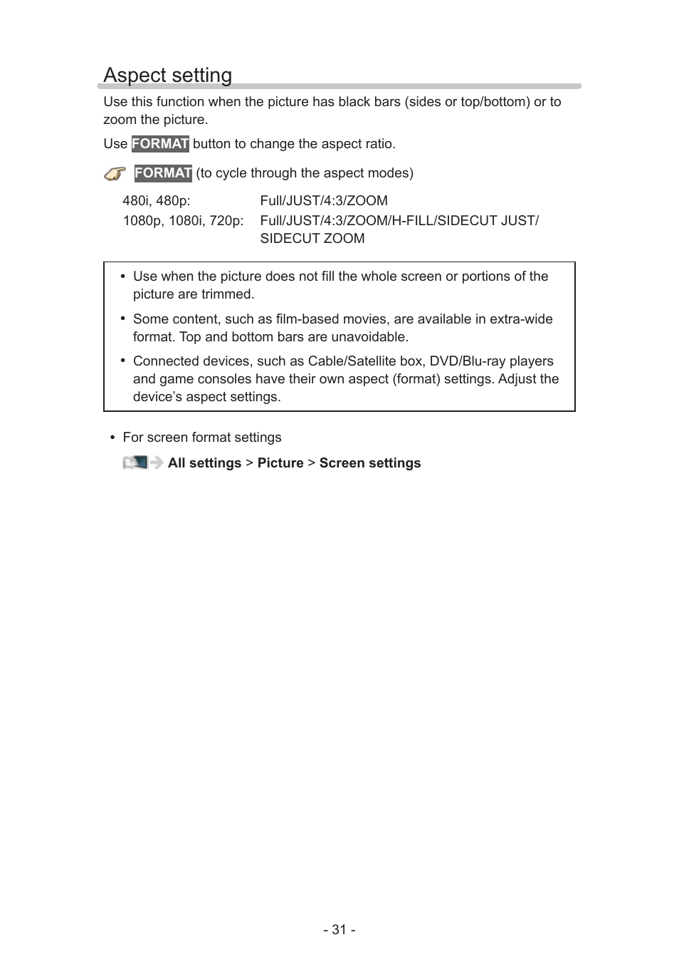 Aspect setting | Panasonic TC-60AS650U User Manual | Page 31 / 184