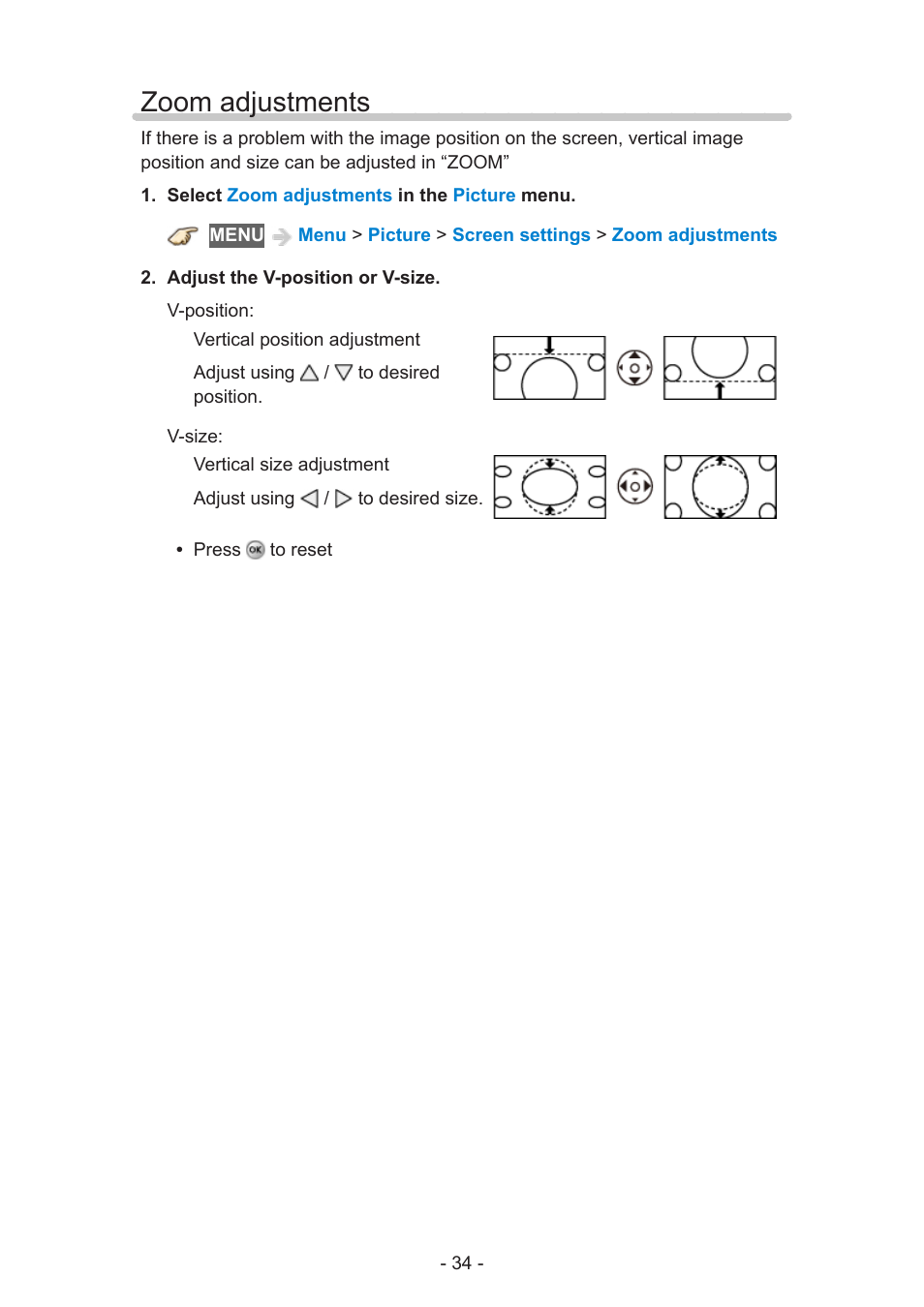 Zoom adjustments | Panasonic TC-60AS650U User Manual | Page 34 / 184