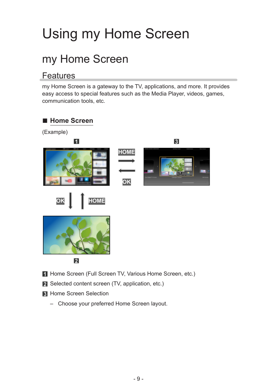 Using my home screen, My home screen, Features | Features 9 | Panasonic TC-60AS650U User Manual | Page 9 / 184
