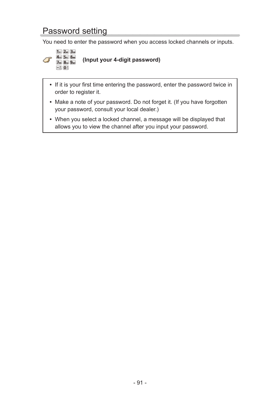 Password setting, Password setting 91 | Panasonic TC-60AS650U User Manual | Page 91 / 184