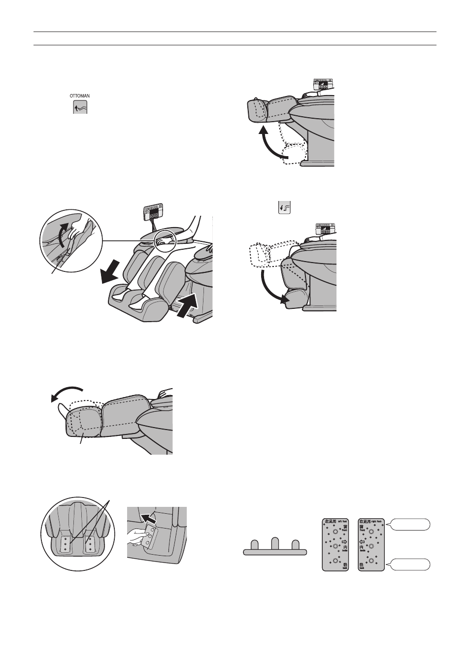 Adjusting the legrest length, Adjust the legrest so that your feet fit snugly, For the foot reflexology plate | Panasonic EP30007KX User Manual | Page 34 / 36