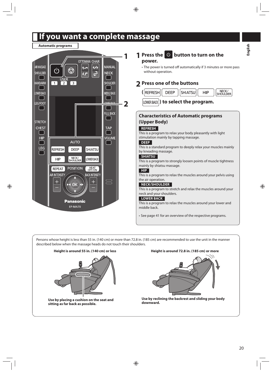 If you want a complete massage | Panasonic EP-MA70CX User Manual | Page 21 / 48