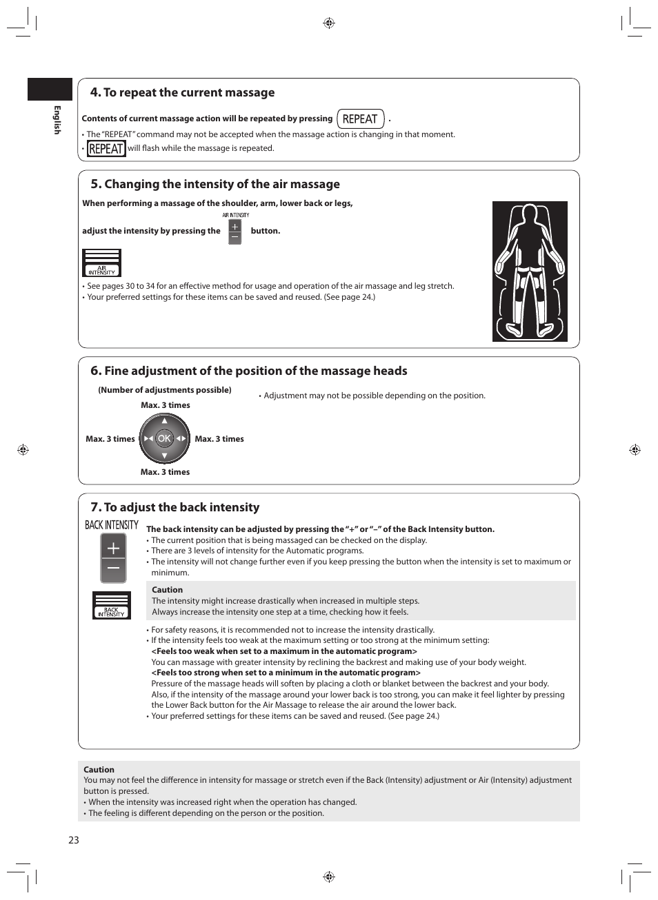 Changing the intensity of the air massage | Panasonic EP-MA70CX User Manual | Page 24 / 48