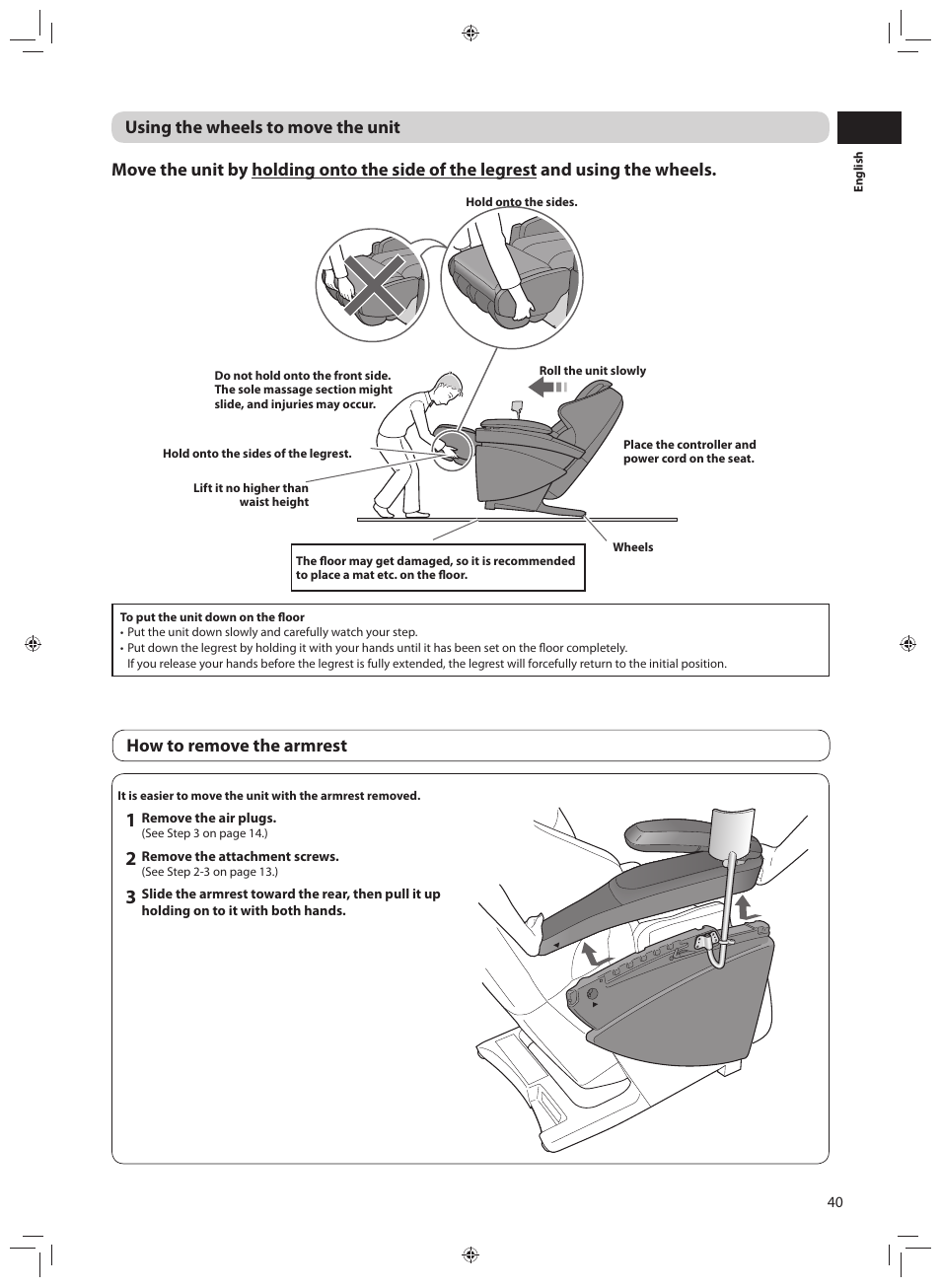 How to remove the armrest | Panasonic EP-MA70CX User Manual | Page 41 / 48