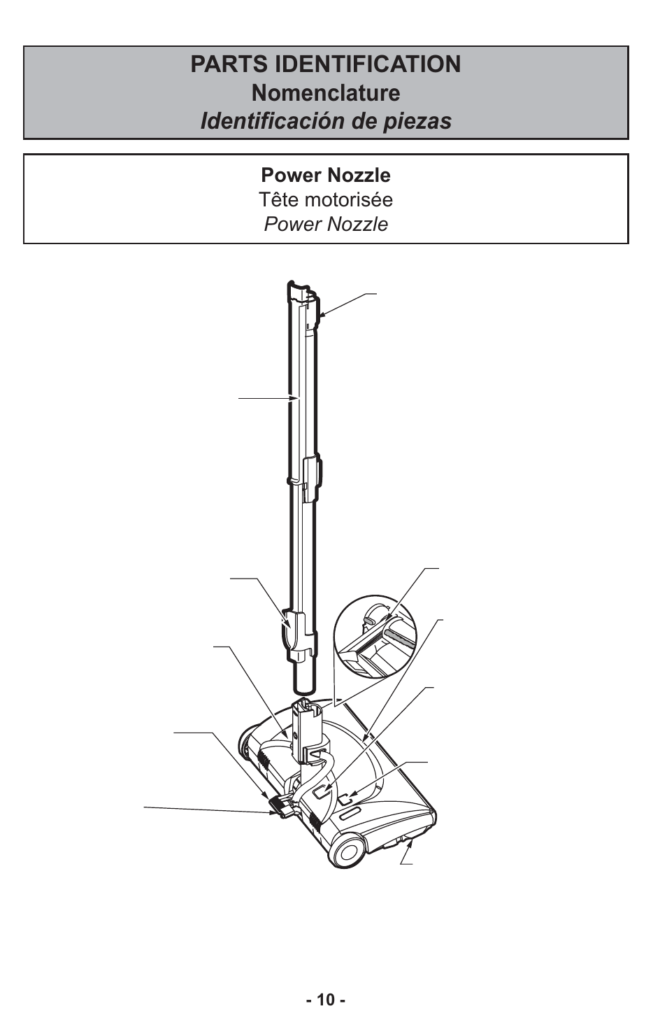 Power nozzle tête motorisée power nozzle | Panasonic MC-CG917 User Manual | Page 10 / 64