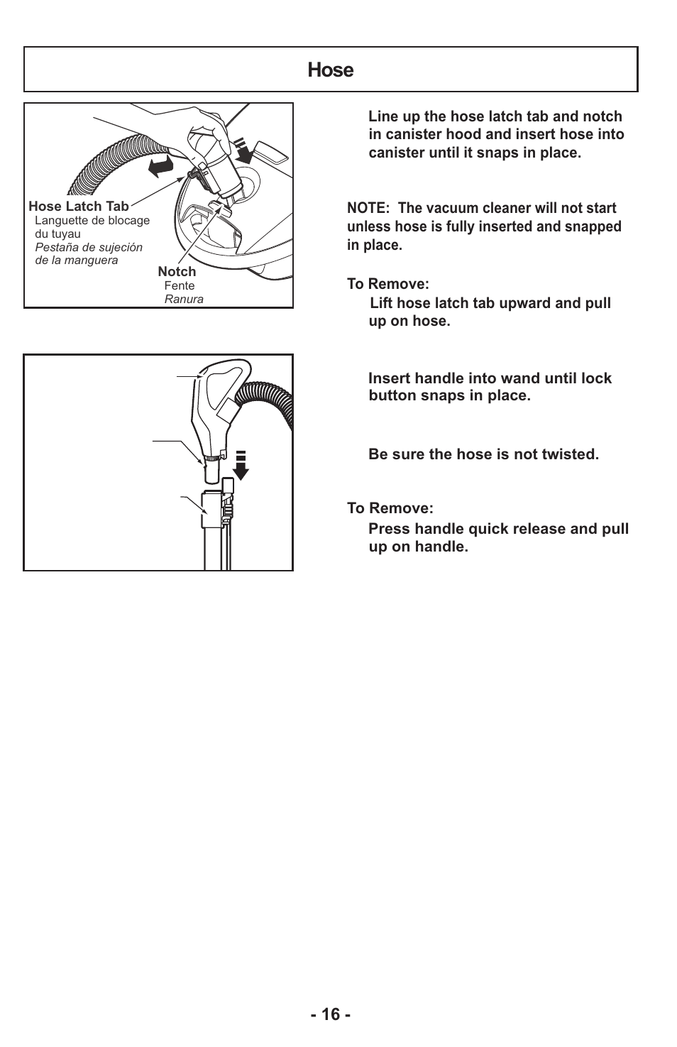 Hose | Panasonic MC-CG917 User Manual | Page 16 / 64