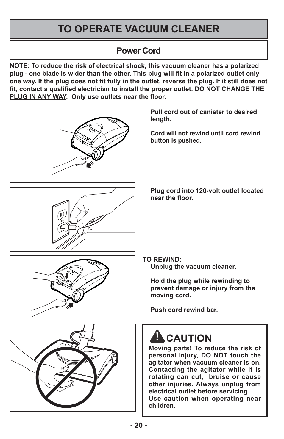 Caution, Power cord | Panasonic MC-CG917 User Manual | Page 20 / 64