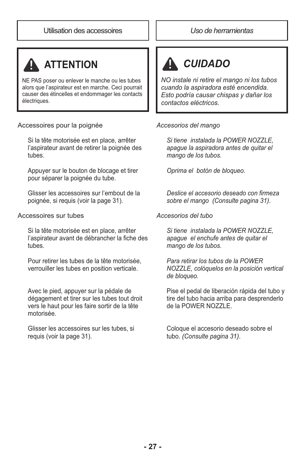 Cuidado, Attention | Panasonic MC-CG917 User Manual | Page 27 / 64