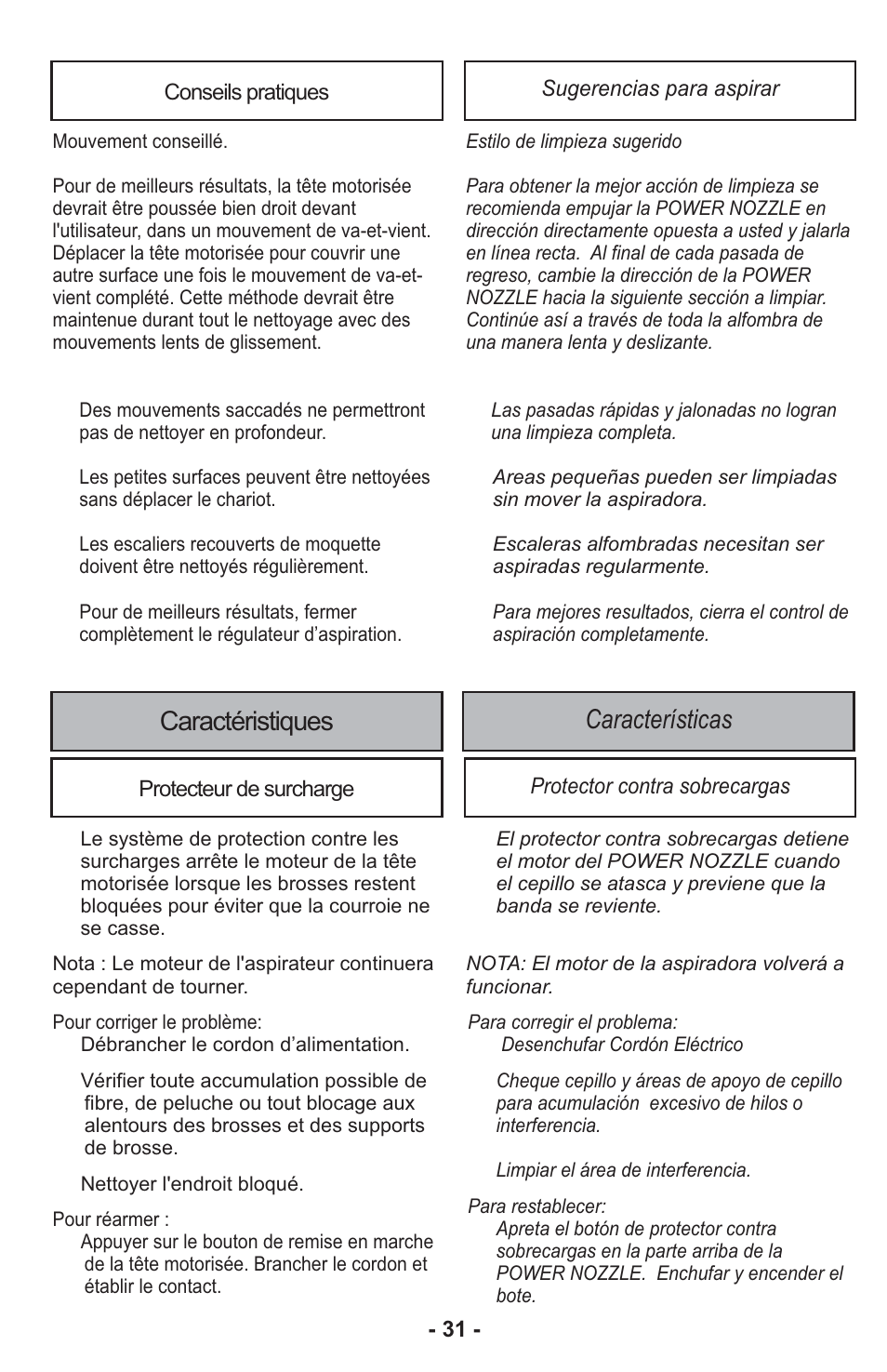 Caractéristiques características | Panasonic MC-CG917 User Manual | Page 31 / 64