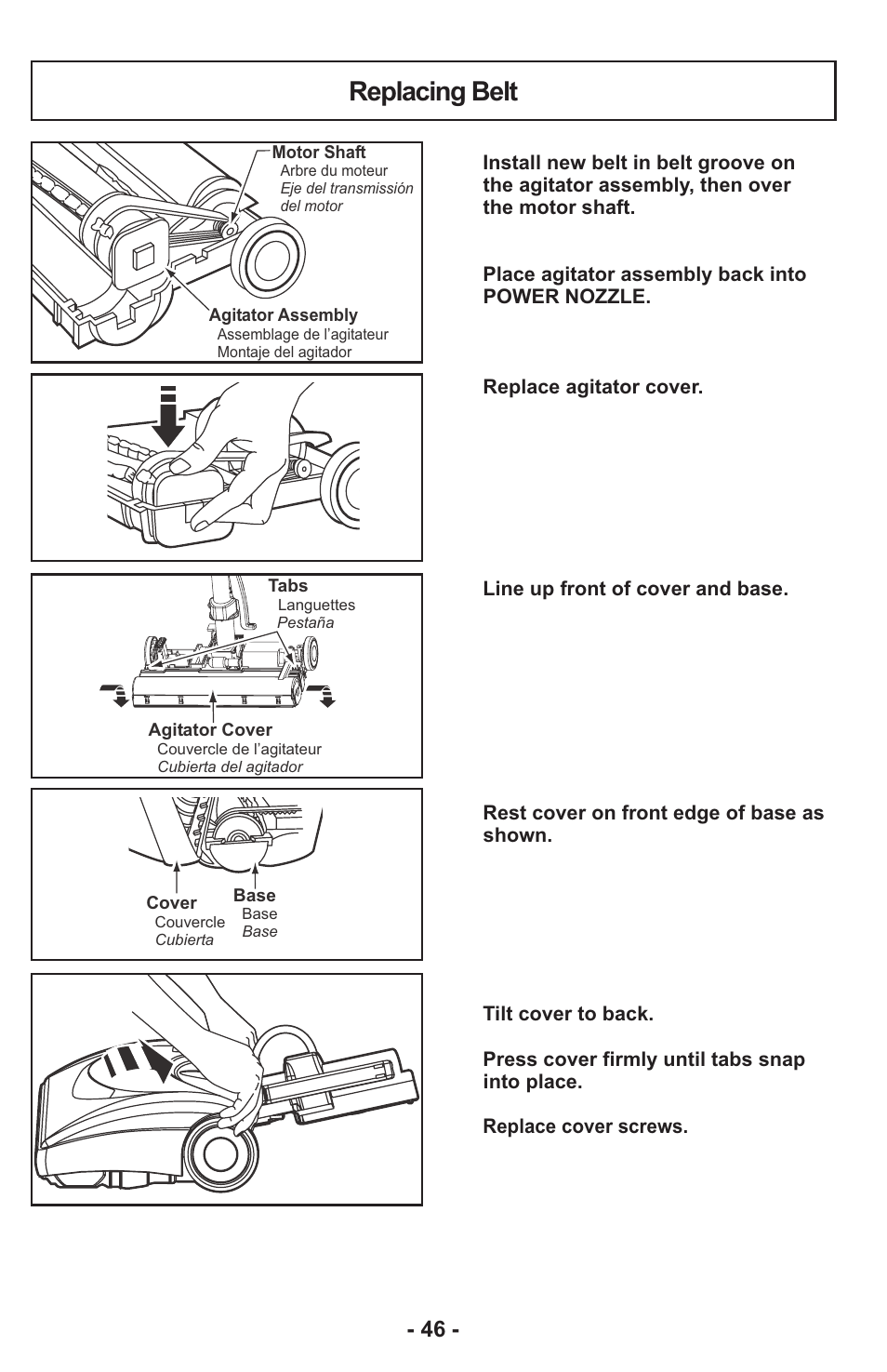 Replacing belt | Panasonic MC-CG917 User Manual | Page 46 / 64