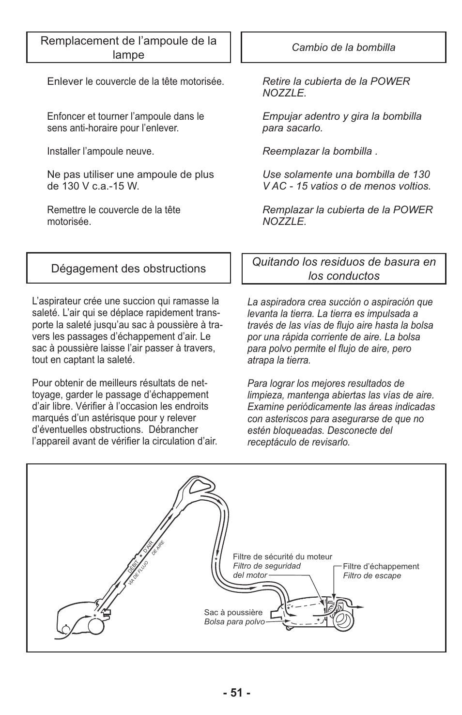 Remplacement de l’ampoule de la lampe | Panasonic MC-CG917 User Manual | Page 51 / 64