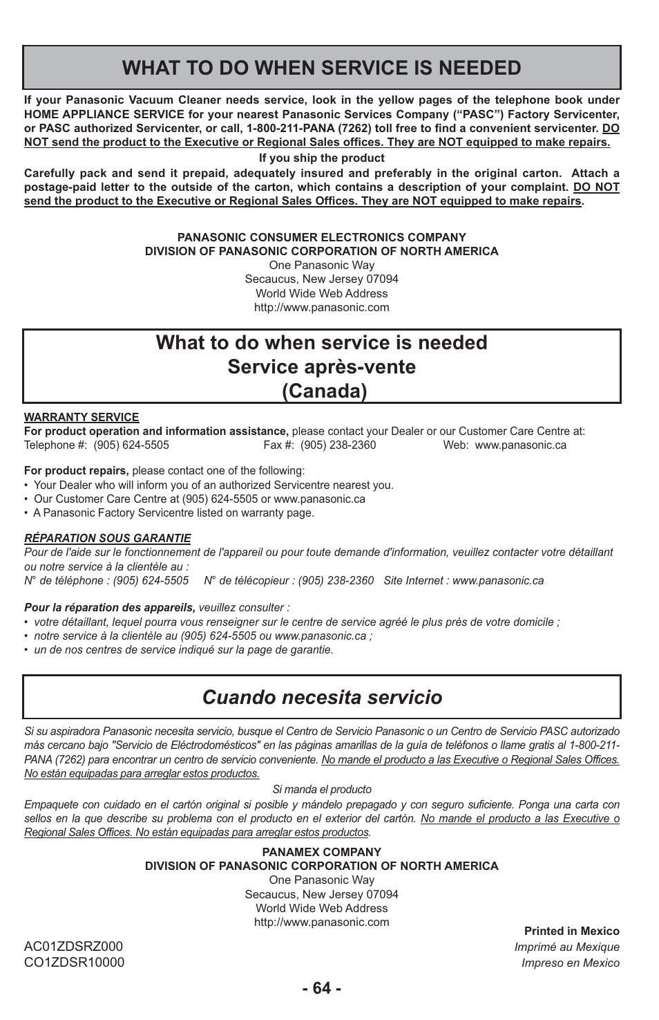 Panasonic MC-CG917 User Manual | Page 64 / 64