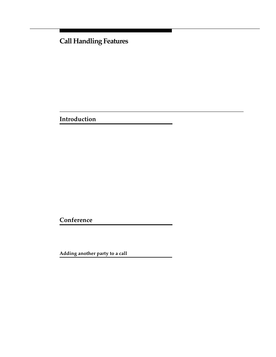 4 call handling features, Introduction, Conference | Adding another party to a call, Chapter 4 - call handling features, Call handling features | Avaya 4624 User Manual | Page 25 / 66