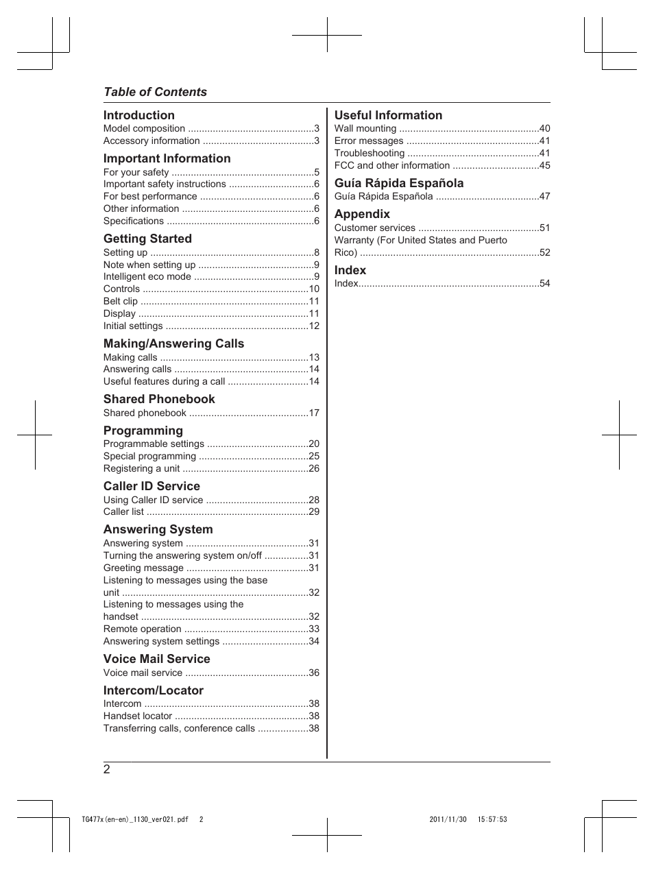 Panasonic KX-TG242SK User Manual | Page 2 / 56