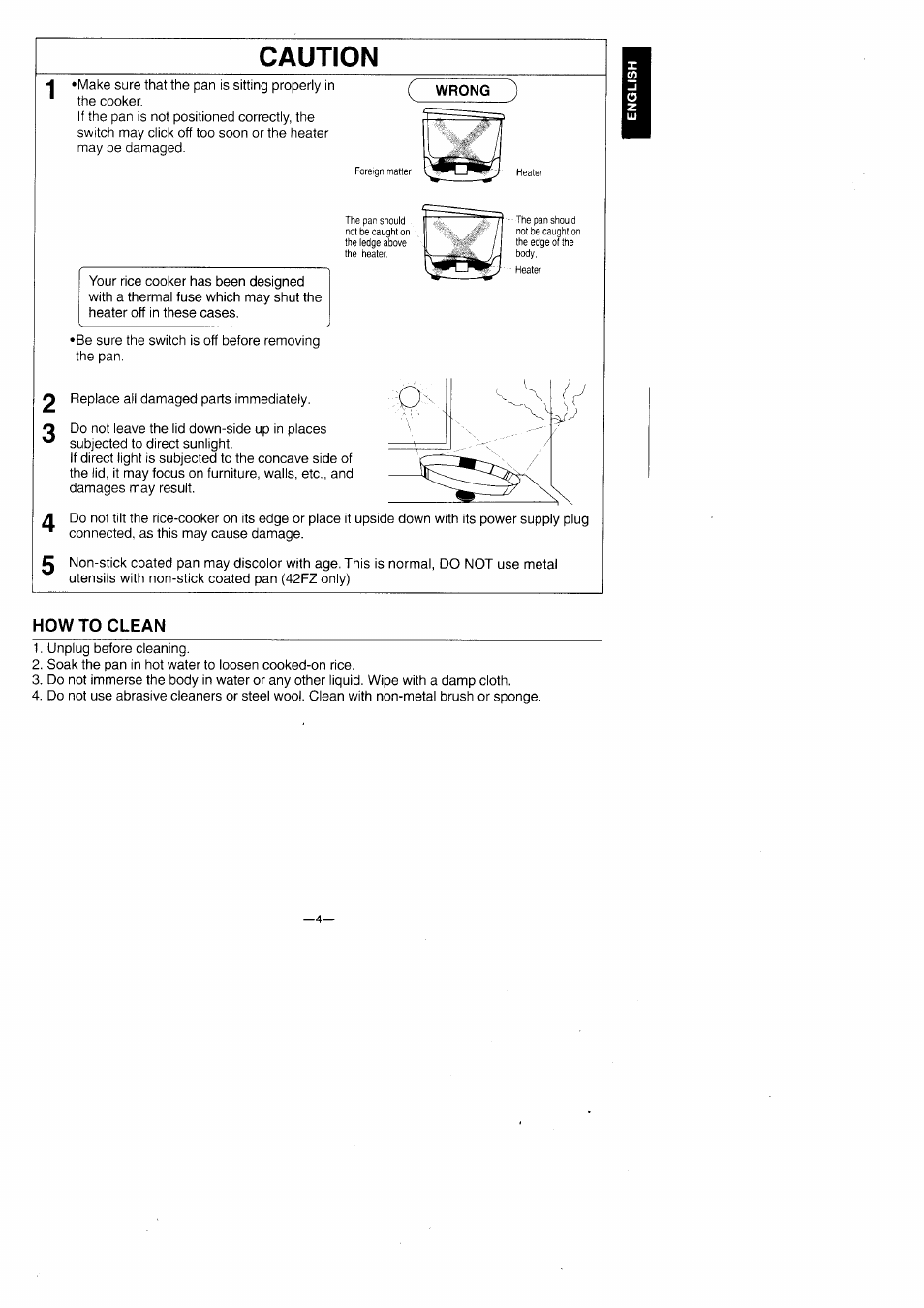 Caution, How to clean | Panasonic SR-42FZ User Manual | Page 5 / 16