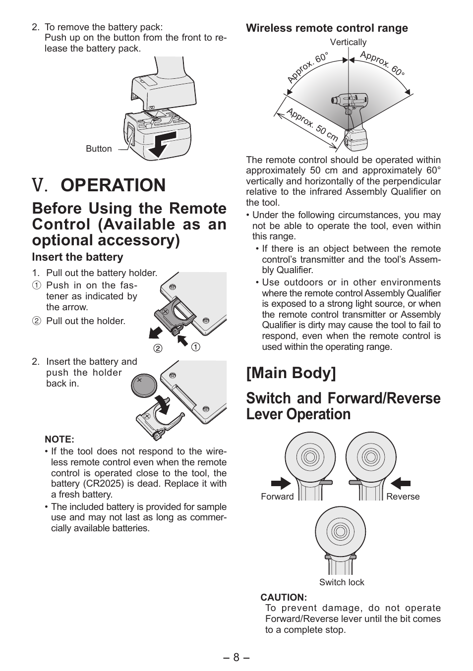 Operation | Panasonic EYFLA6PR User Manual | Page 8 / 56