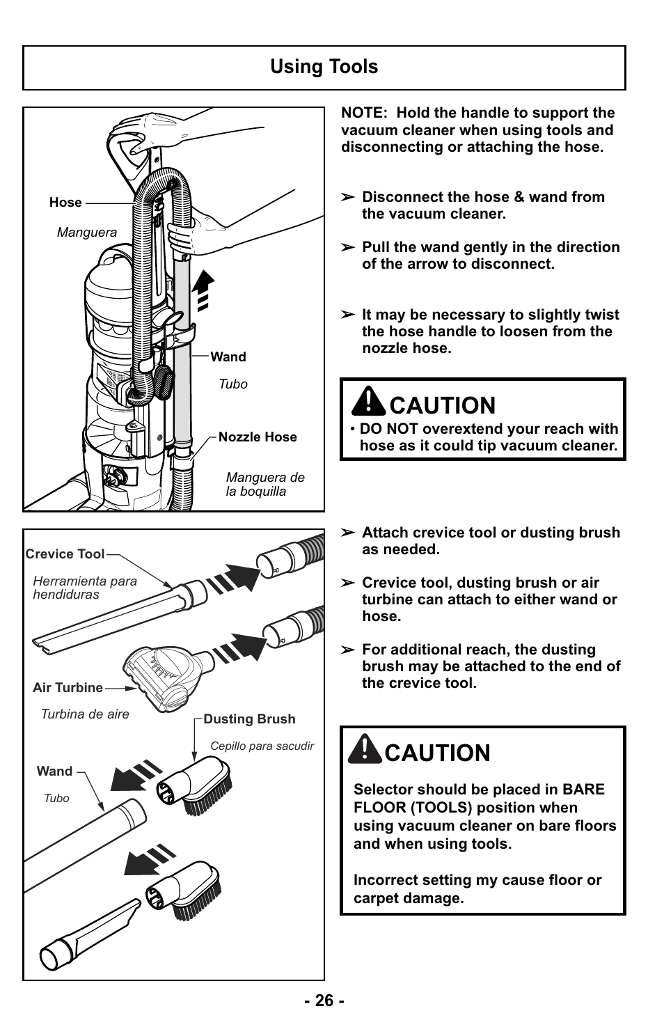 Using tools, Caution | Panasonic MC-UL427 User Manual | Page 26 / 64