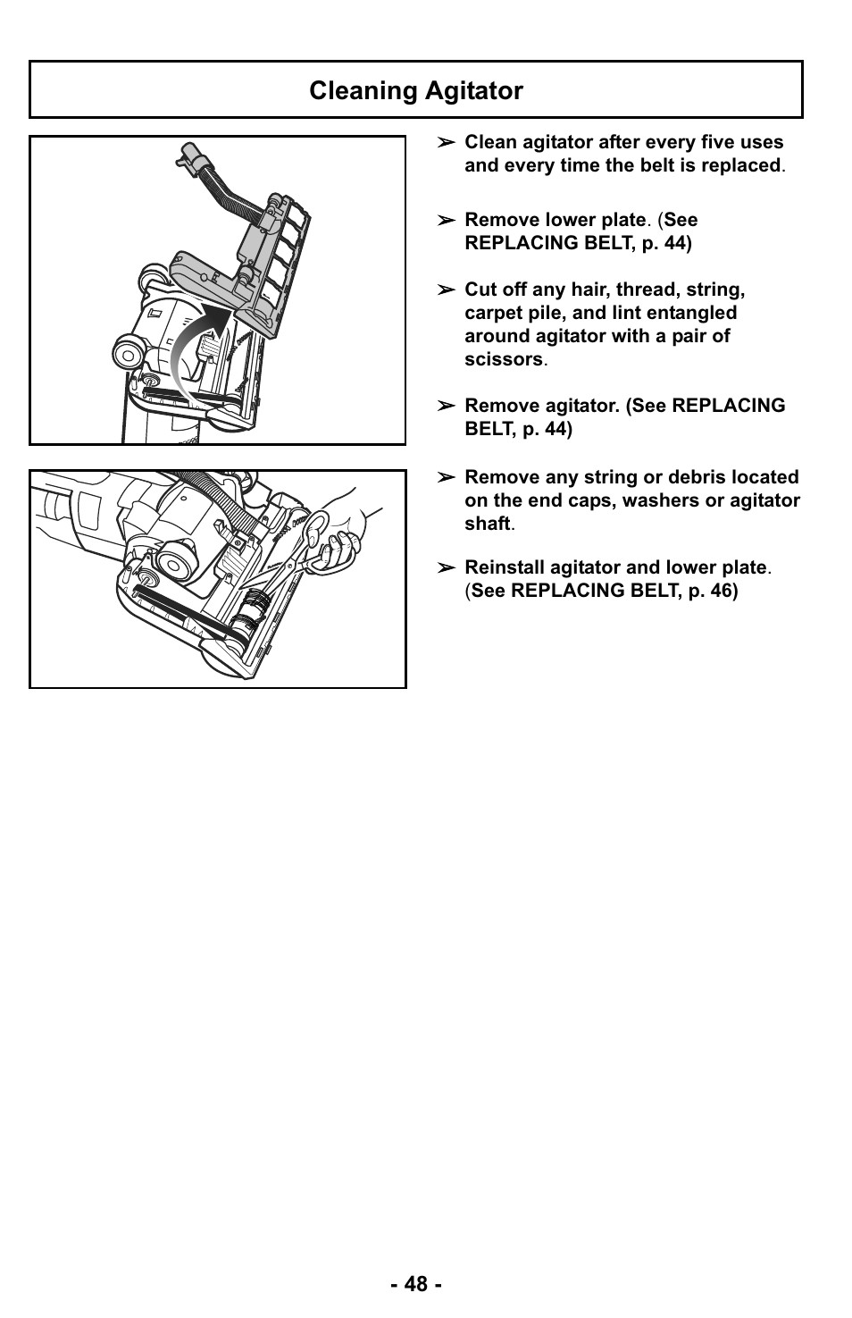 Cleaning agitator | Panasonic MC-UL427 User Manual | Page 48 / 64