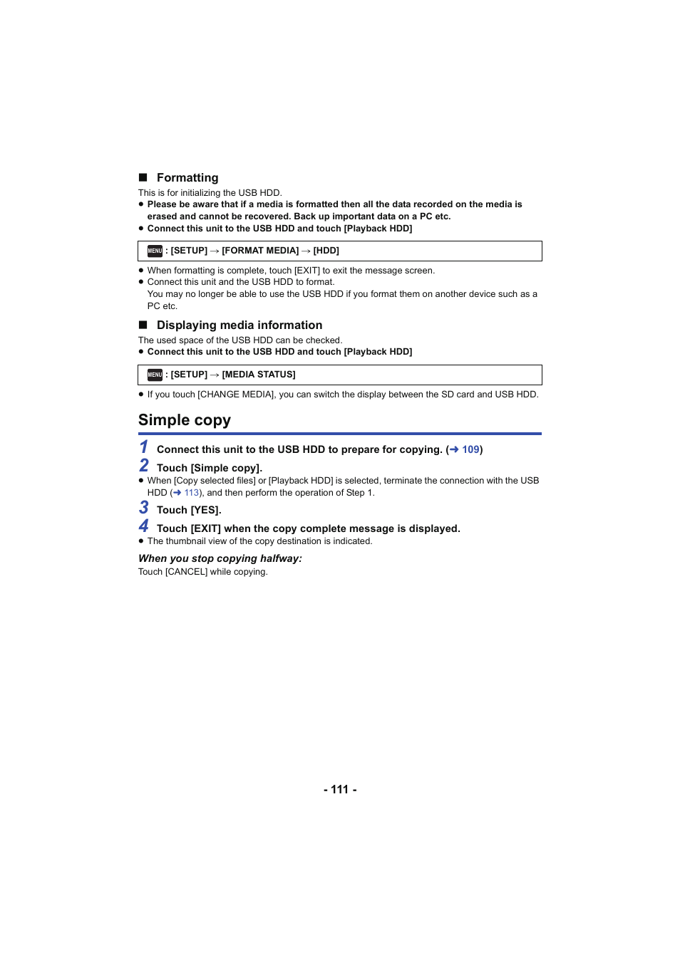 Simple copy, L 111 | Panasonic HC-V250K User Manual | Page 111 / 207