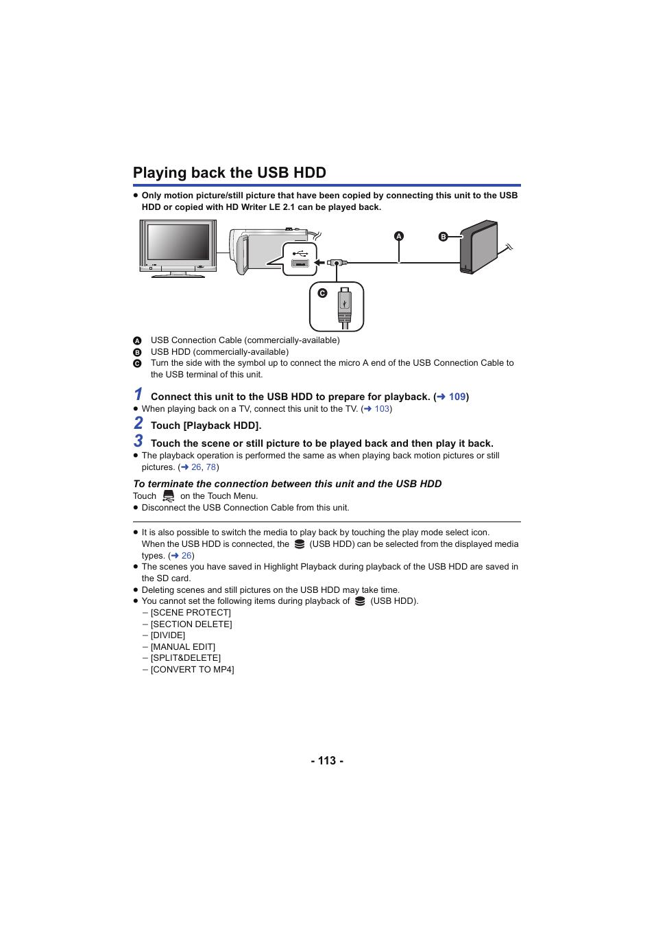 Playing back the usb hdd, L 113 | Panasonic HC-V250K User Manual | Page 113 / 207