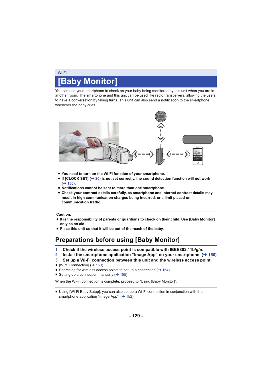 Baby monitor, Preparations before using [baby monitor | Panasonic HC-V250K User Manual | Page 129 / 207