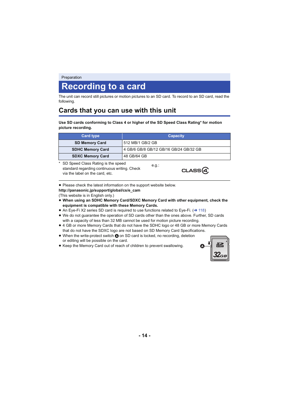 Recording to a card, Cards that you can use with this unit | Panasonic HC-V250K User Manual | Page 14 / 207