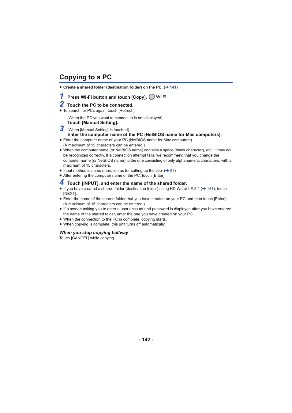 Copying to a pc, L 142 | Panasonic HC-V250K User Manual | Page 142 / 207