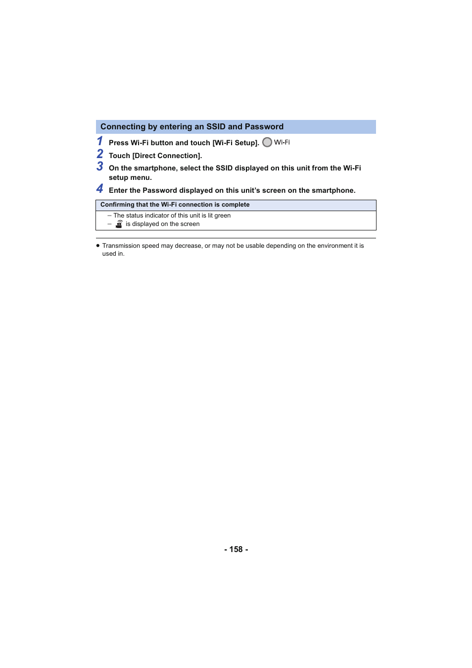 Connecting by entering an ssid and password, L 158 | Panasonic HC-V250K User Manual | Page 158 / 207
