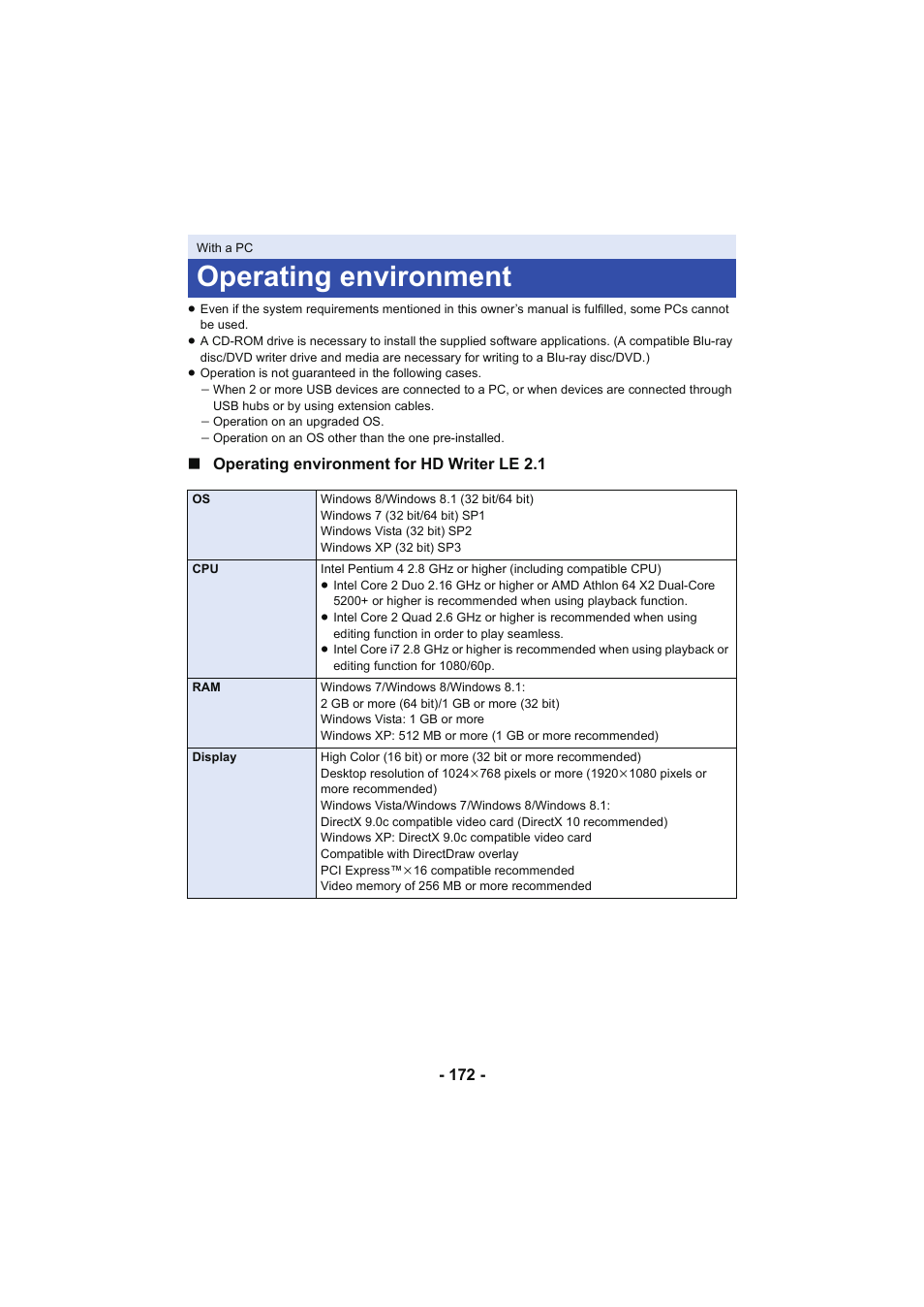 Operating environment, To “operating environment, L 172 | Panasonic HC-V250K User Manual | Page 172 / 207