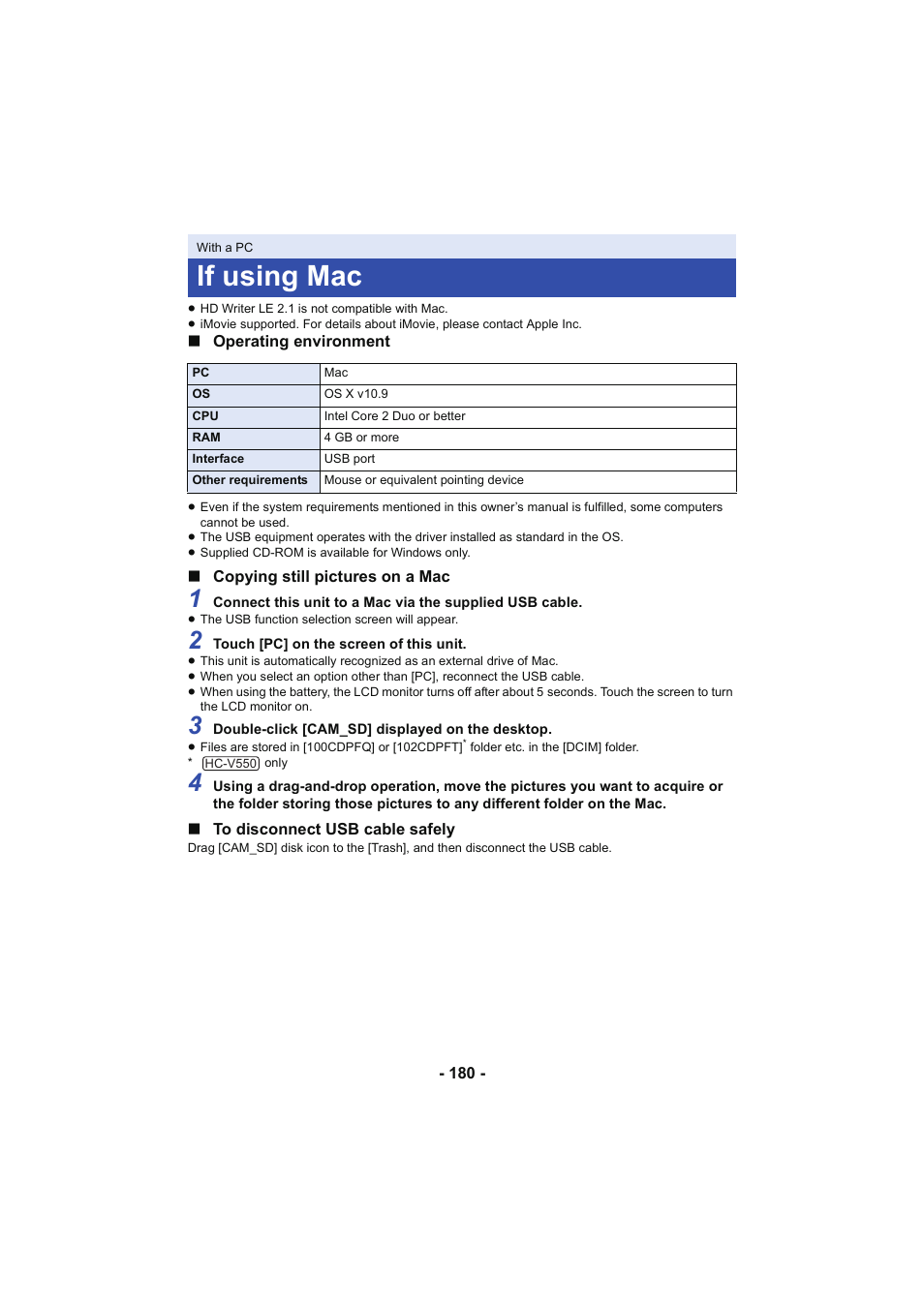 If using mac | Panasonic HC-V250K User Manual | Page 180 / 207