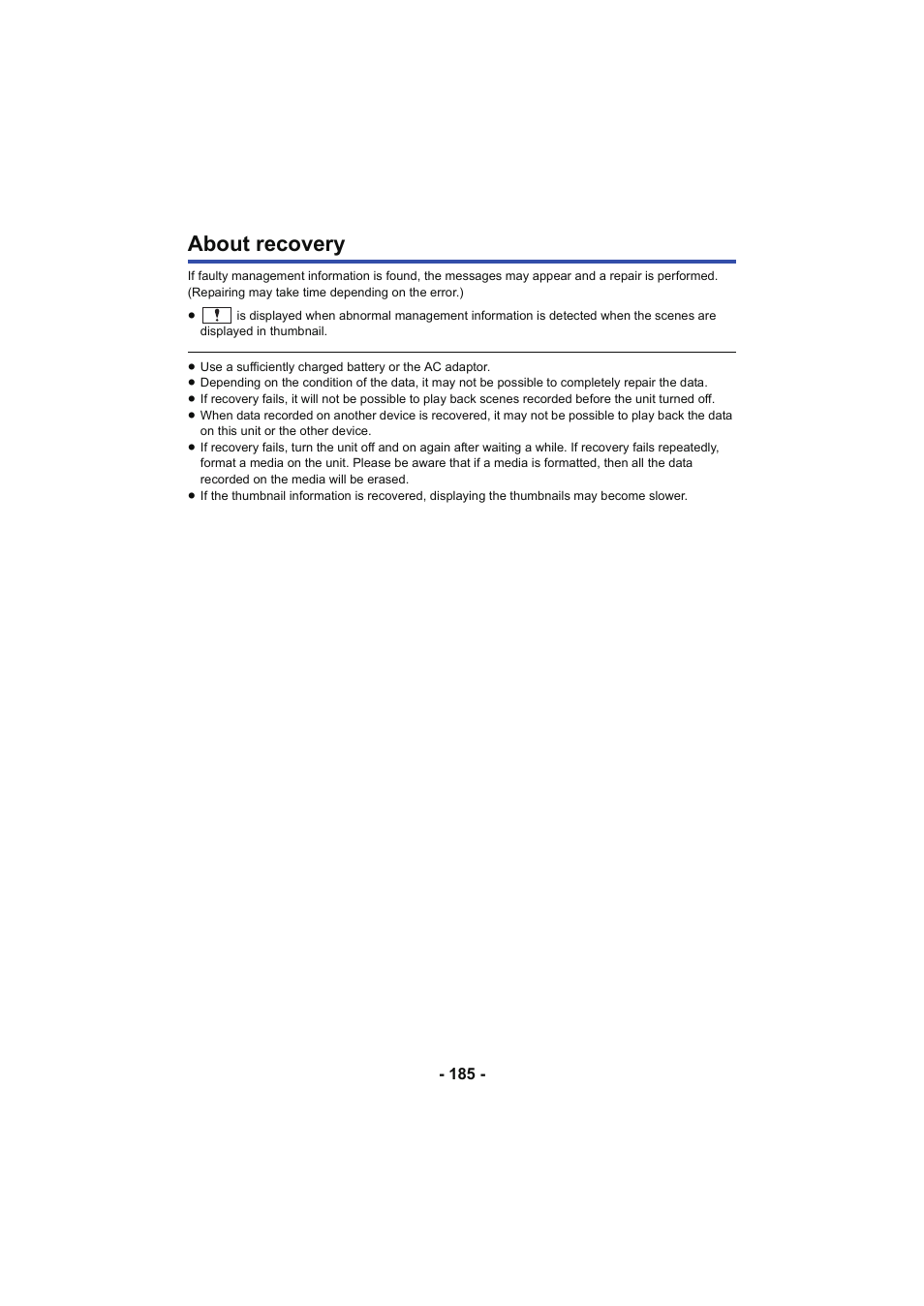 About recovery | Panasonic HC-V250K User Manual | Page 185 / 207